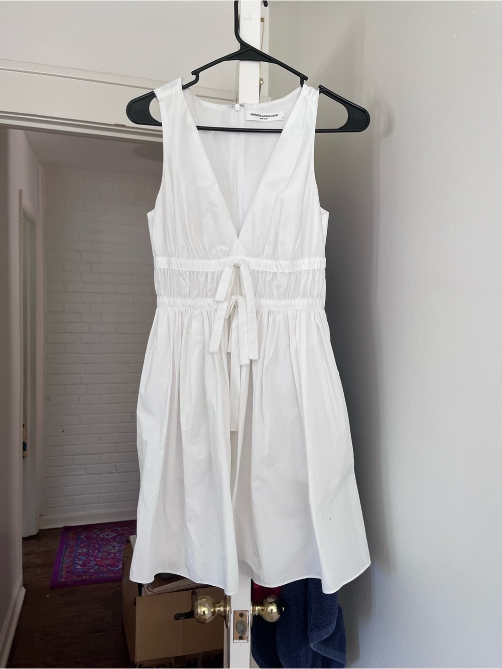 Amanda Uprichard White V-Neck Tie-Waist Mini Dress